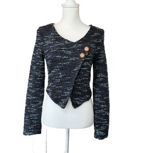 Alice Moon Navy and Light Blue Marled Textured Knit Jacket Crossover Bodice EUC